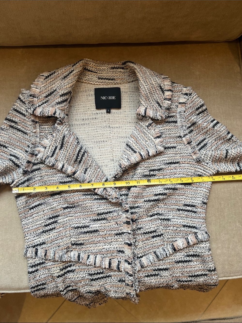 NIC+ZOE Speckled Soft Knit Moto Jacket  in Beige and Black Tweed Small Unlined - Picture 10 of 12